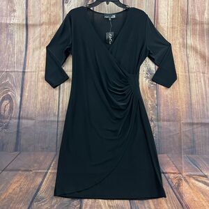 C&C Studio Dress Size Small Black Faux Wrap Three Quarter Sleeve Stretch NEW
